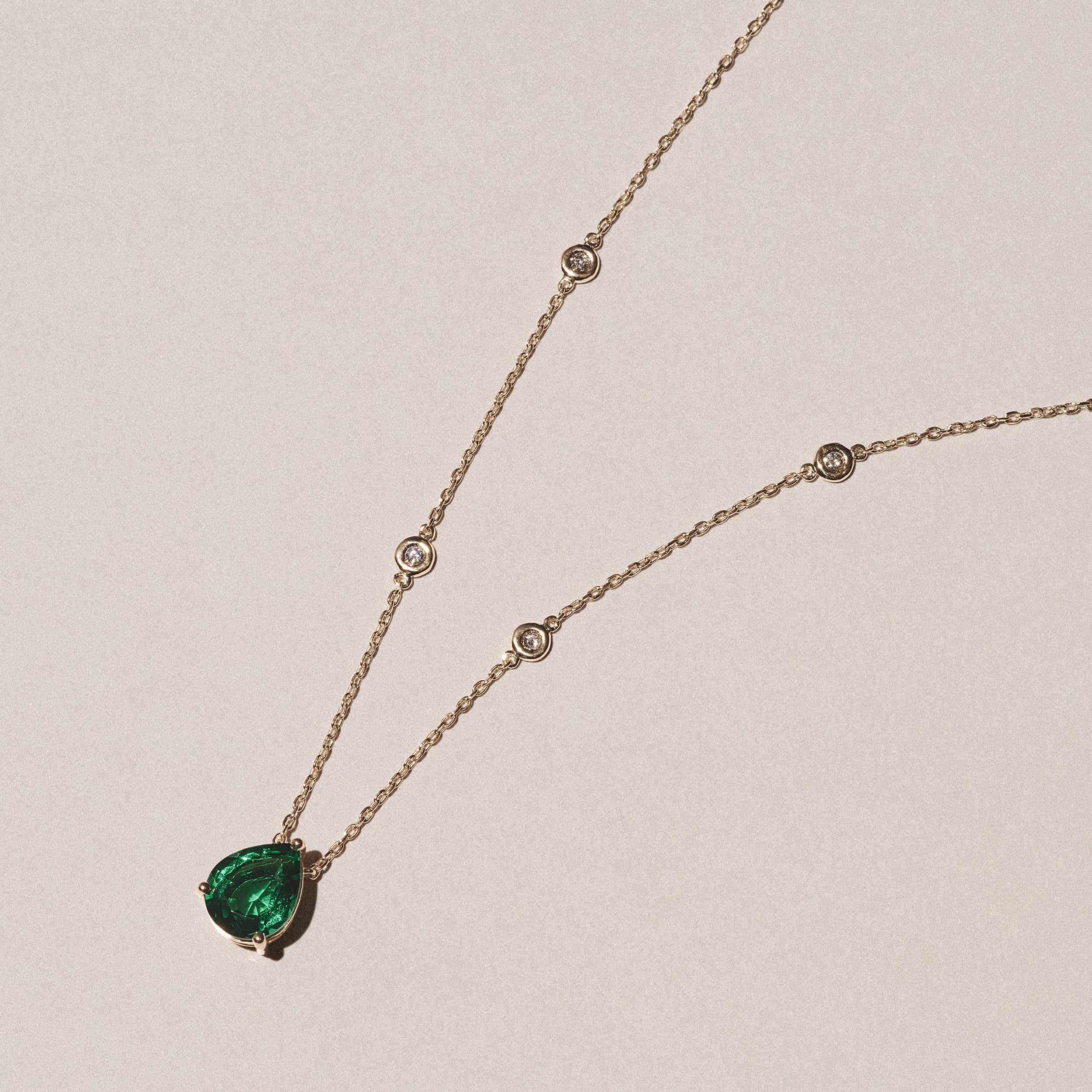 Astra 2.40ct Lab Emerald and Diamond Solitaire Pear Cut Necklace in 18K Gold Vermeil